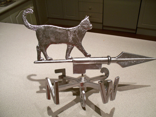 Hand-cast cat weathervane in aluminium