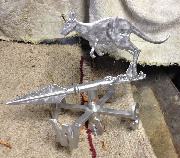 Hand-cast kangaroo weathervane in aluminium