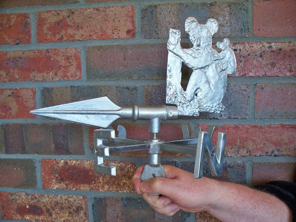 Hand-cast koala and baby weathervane in cast aluminium