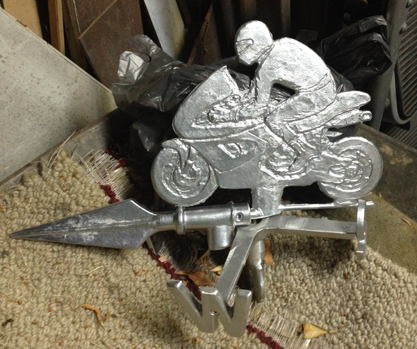 Hand-cast motorbike weathervane in aluminium