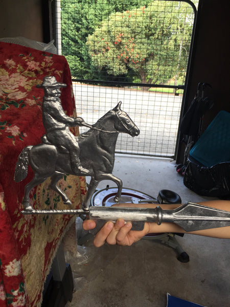 Hand-cast stockman on horse weathervane in aluminium
